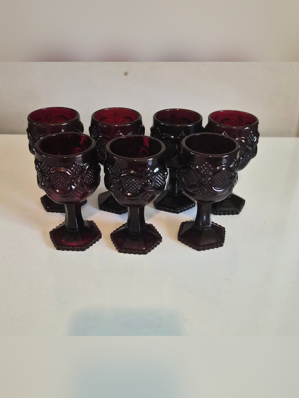 Set of 7 Avon 1876 Ruby Red Wine Goblets